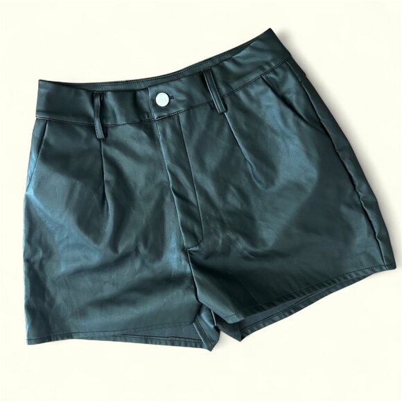 Black Vegan Leather Women's Shorts Size Small High Waist - Picture 1 of 10